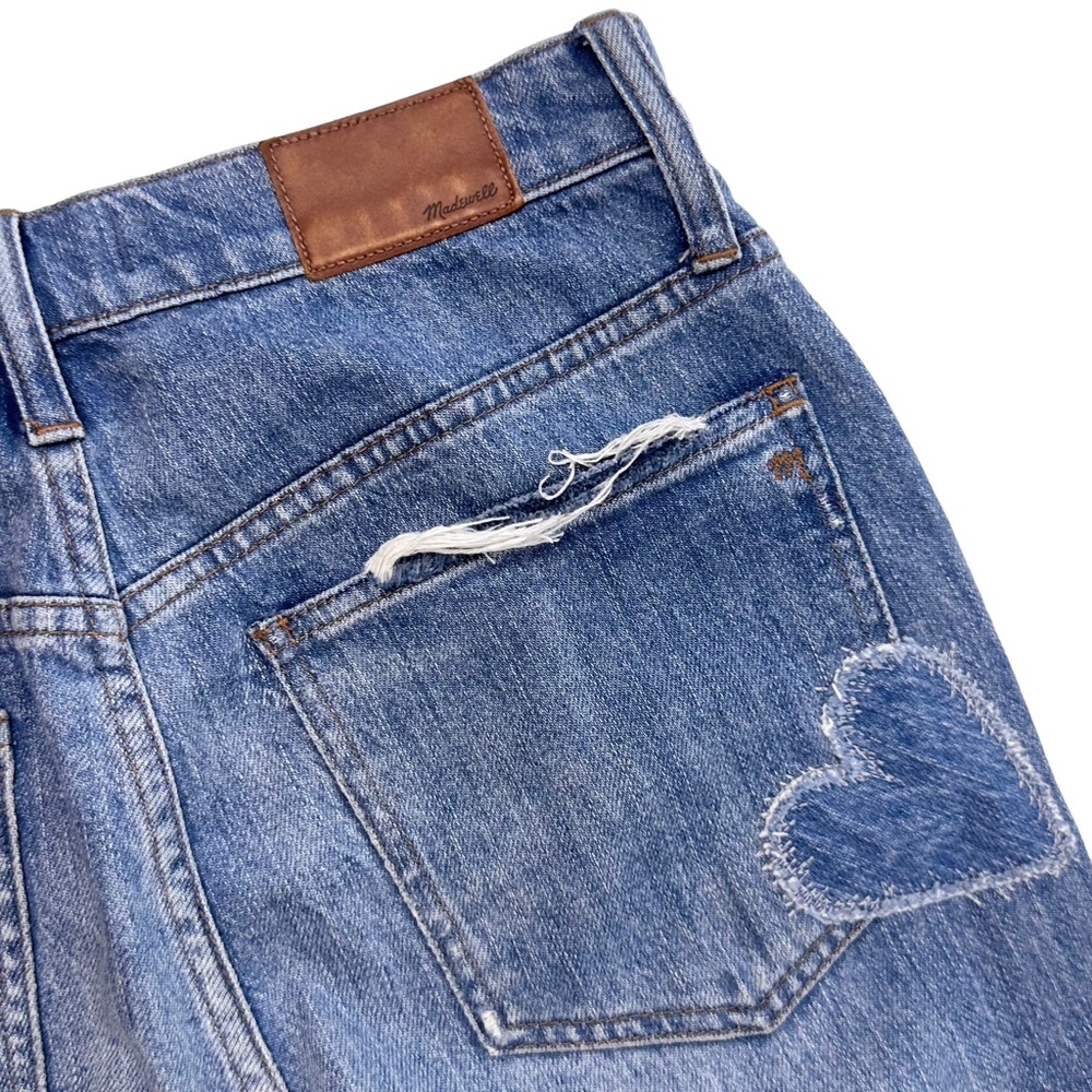 Madewell Perfect Vintage jeans heart patch distressed high waist stretch crop sz